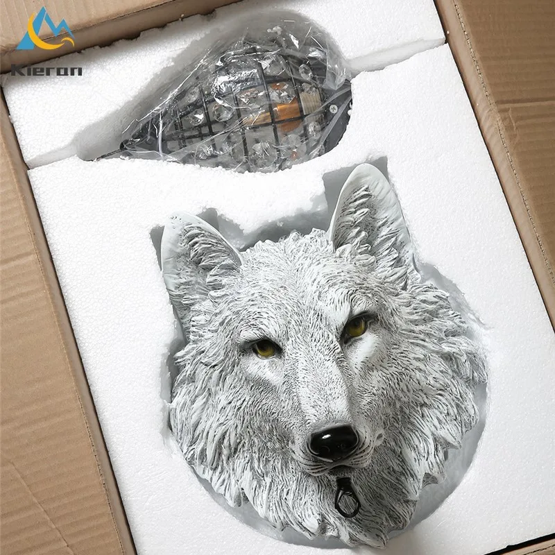 Imagem -05 - Nordic Modern Wolf Head Led Wall Lamp Crystal Wall Lamps Living Room Decoração Resina Wall Light Quarto Estudo Bar Hotel Cabeceira