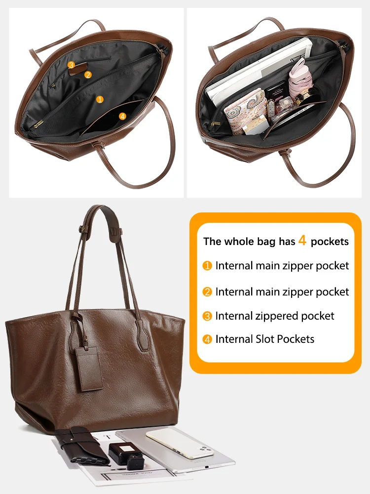 Zency Retro Style Handbag 100% Genuine Leather Ladies Shoulder Black Tote Bag Large Capacity Vintage Bag