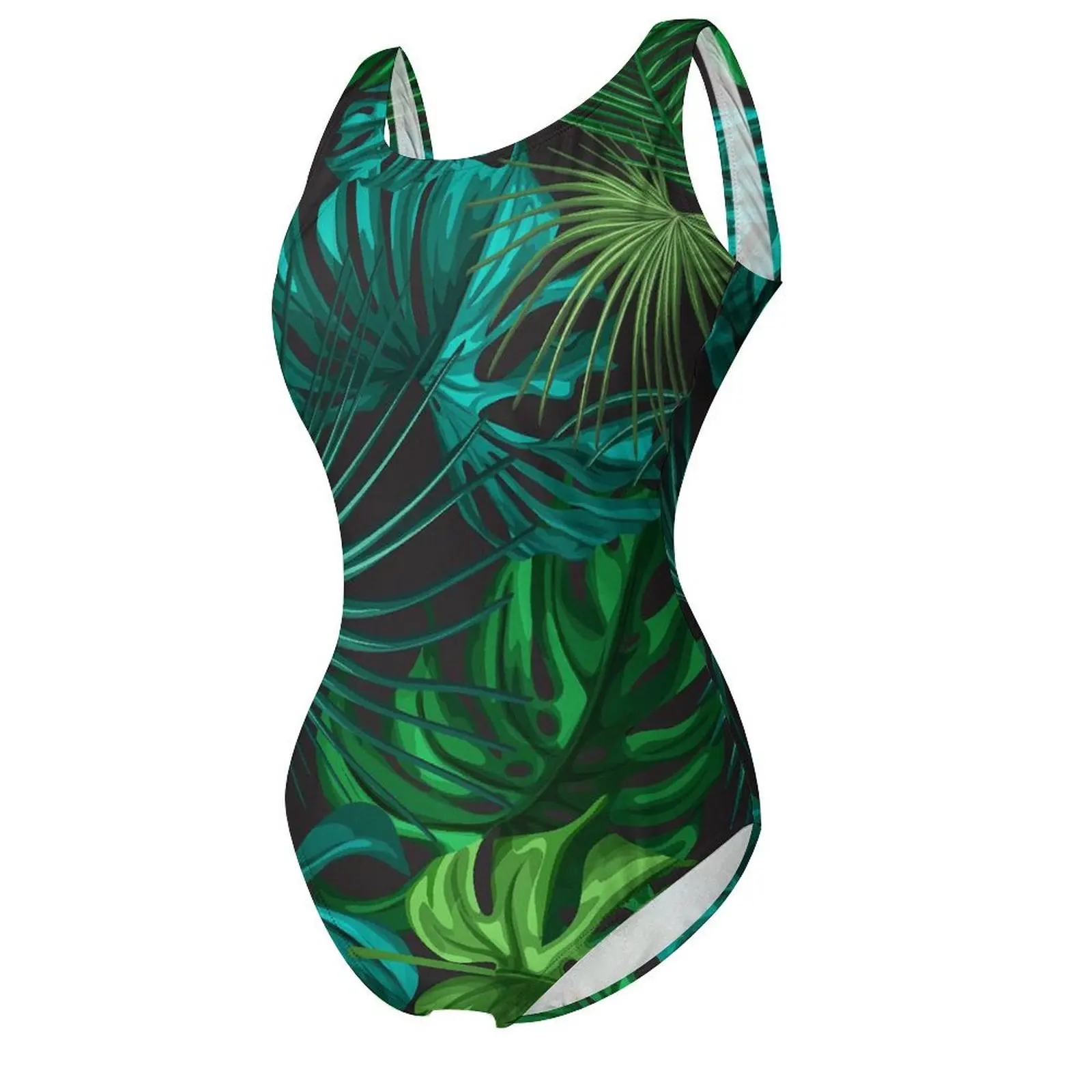 Green Plam Leaf Swimsuit Tropical Print One Piece Swimwear Push Up Modern Bathing Suit Sexy Sport Pattern Beach Outfits