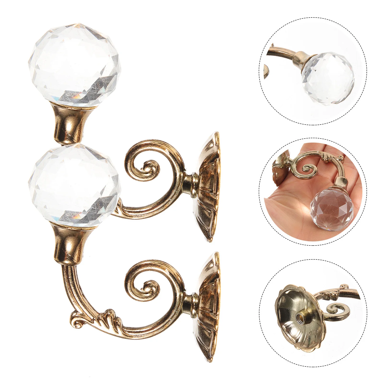 

Metal Curtain Hooks Golden Yellow Vintage Crystal Holdbacks For Drapes Classic Window Decor Clothes Hat Holder Household