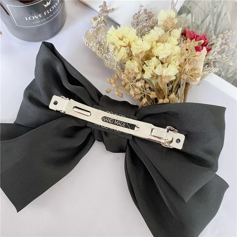 Elegant French Stain Hair Bows Clips White Black BackHead Bowknot Hairpin Party Barrettes Grip Headwear Korean Hair Accessories