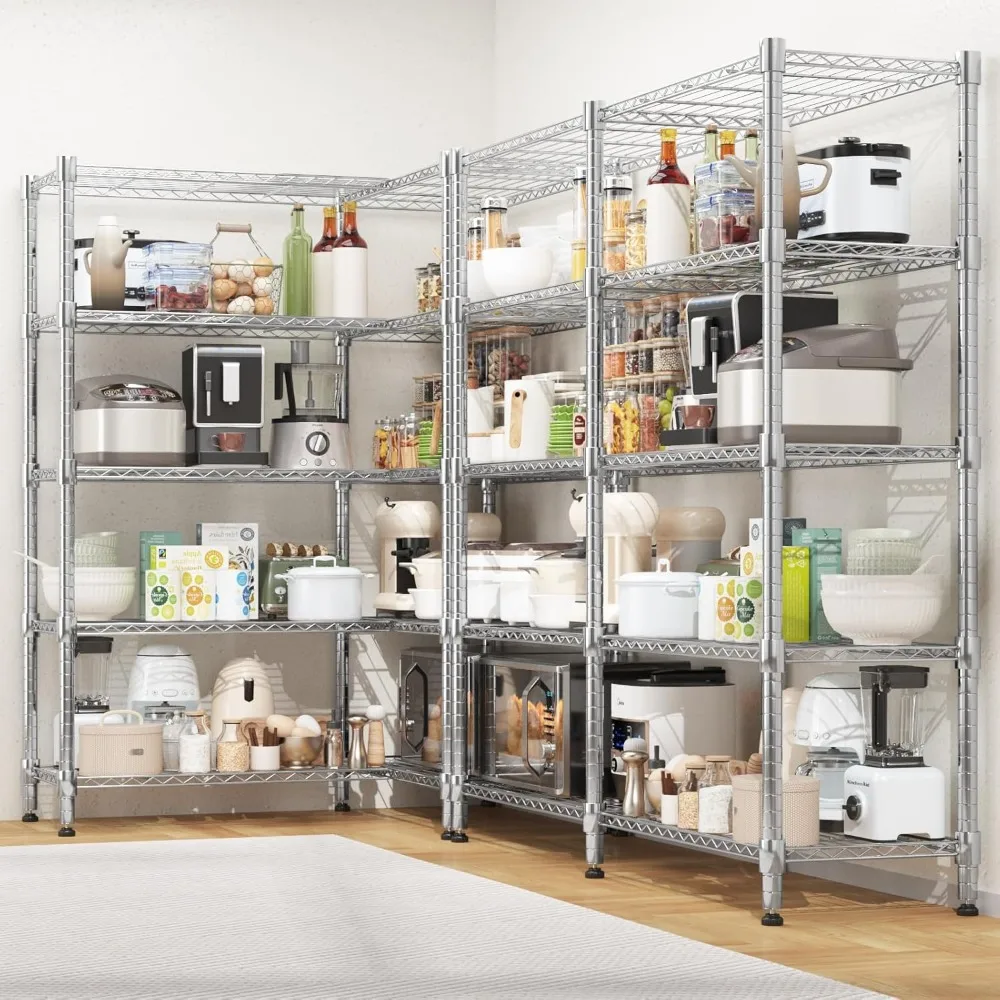 5 Tier Storage Shelves, Heavy Duty Wire Shelving Unit, Adjustable Metal Shelves for Storage, Garage Rack Pantry Shelves