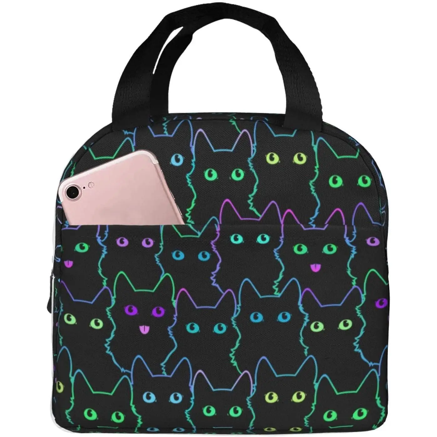 

Cute Cat Silhouettes Lunch Bag Compact Tote Bag Reusable Lunch Box Container For Women Men School Office Work, 6l