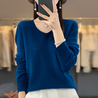 100% Merino Wool Women's Sweater V-Neck Long Sleeve Pullovers Autumn Winter Basic Jumper Cashmere Knitwear Warm -DD201