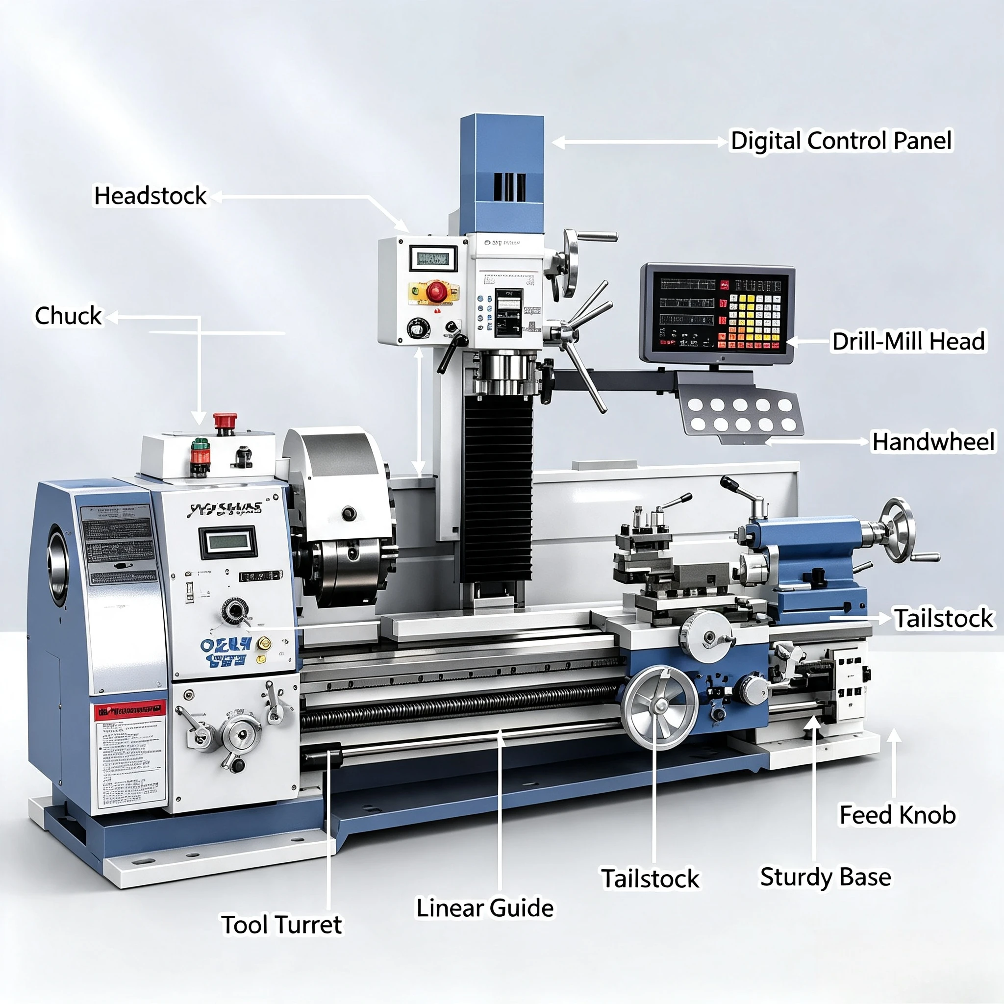 3-in-1 Multi-functional Lathe Drilling Milling Machine, Household Combined Metal Processing Machine for Turning Drilling Milling