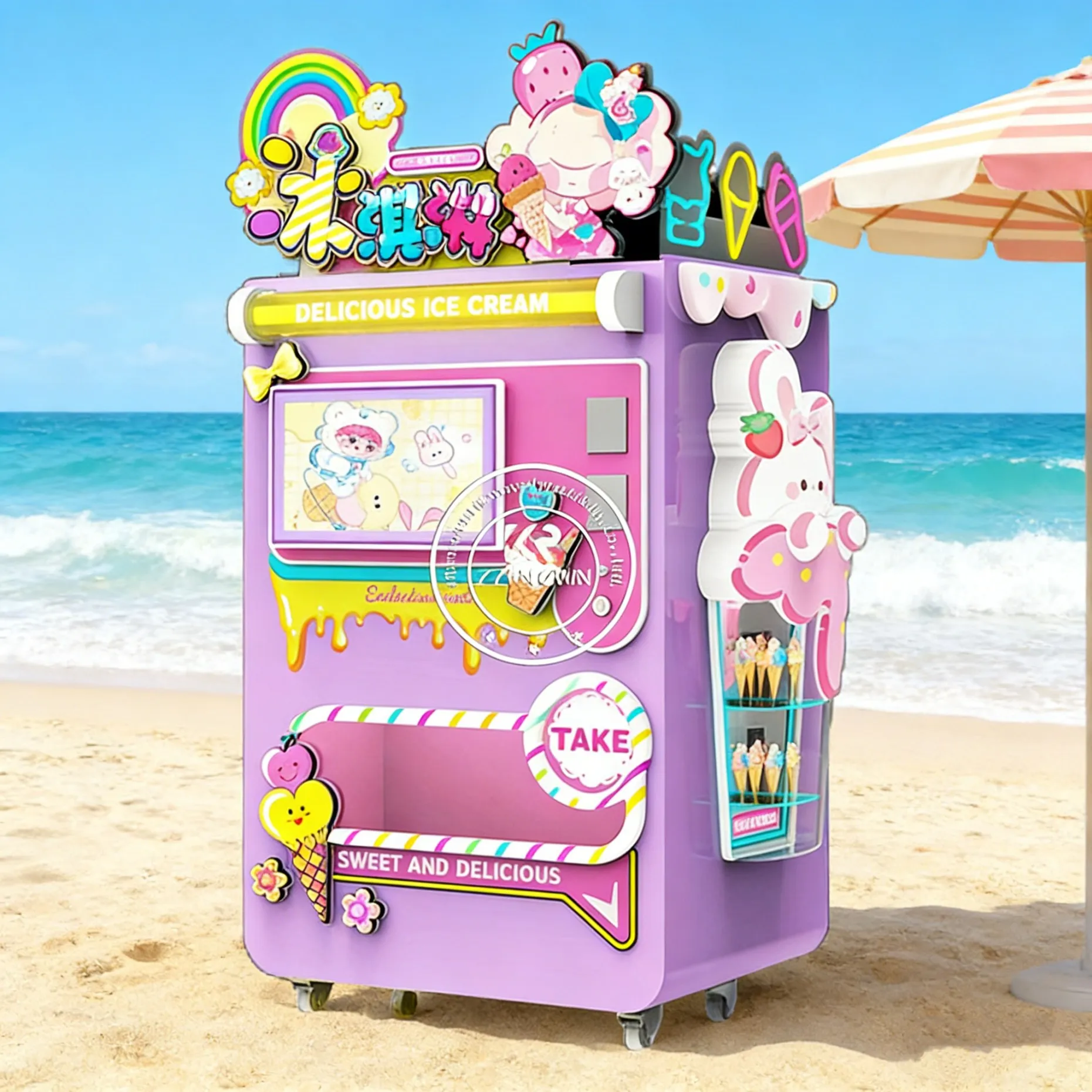 

Smart Automatic Coin Operated Ice Cream Vending Machine Robot with Credit Card Payment System for Frozen Soft Ice Cream Machine