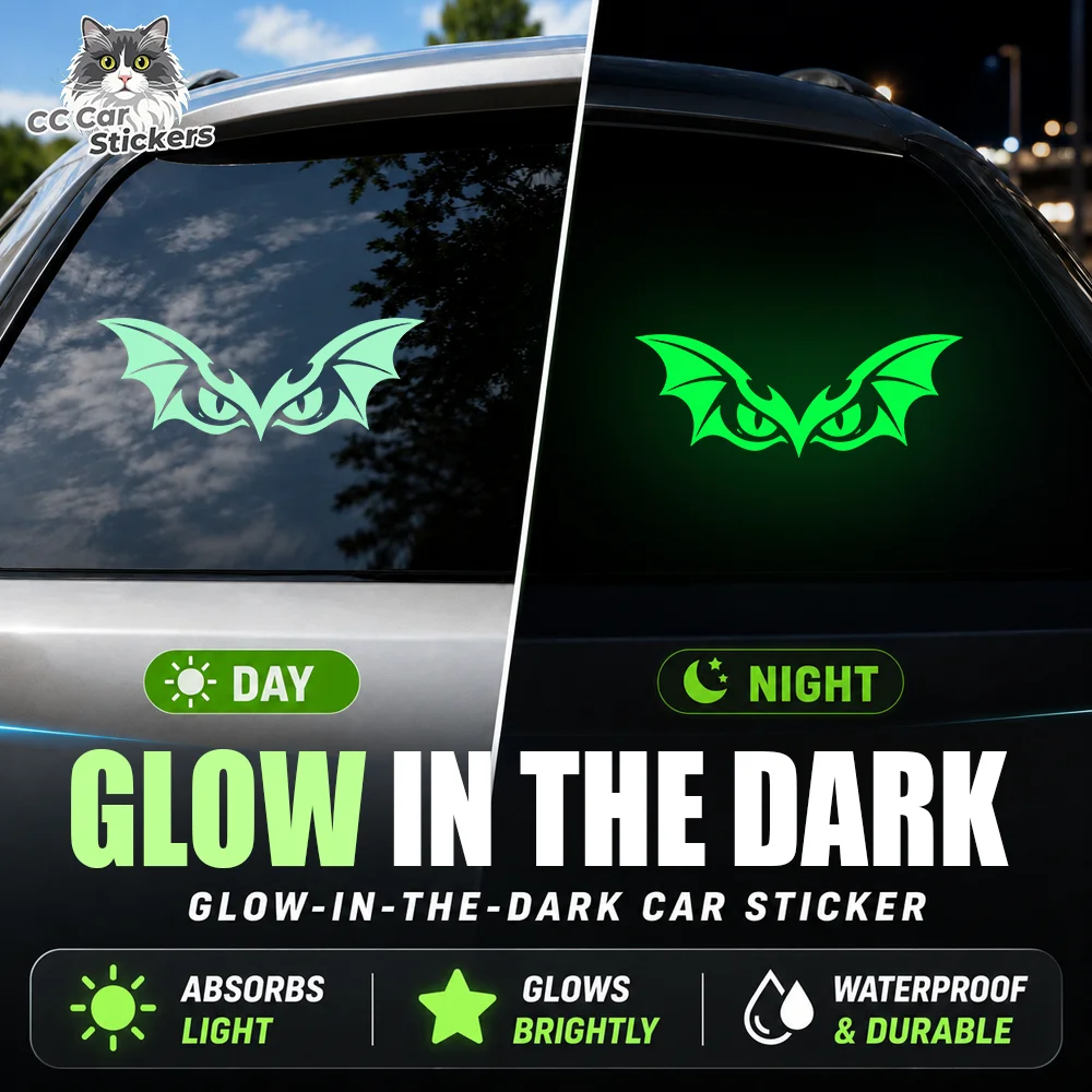 Vampire Bat Eyes Glow in the Dark Car Sticker Luminous Vinyl Decal Waterproof Rear Window Halloween Gothic Auto Decor Trim Set