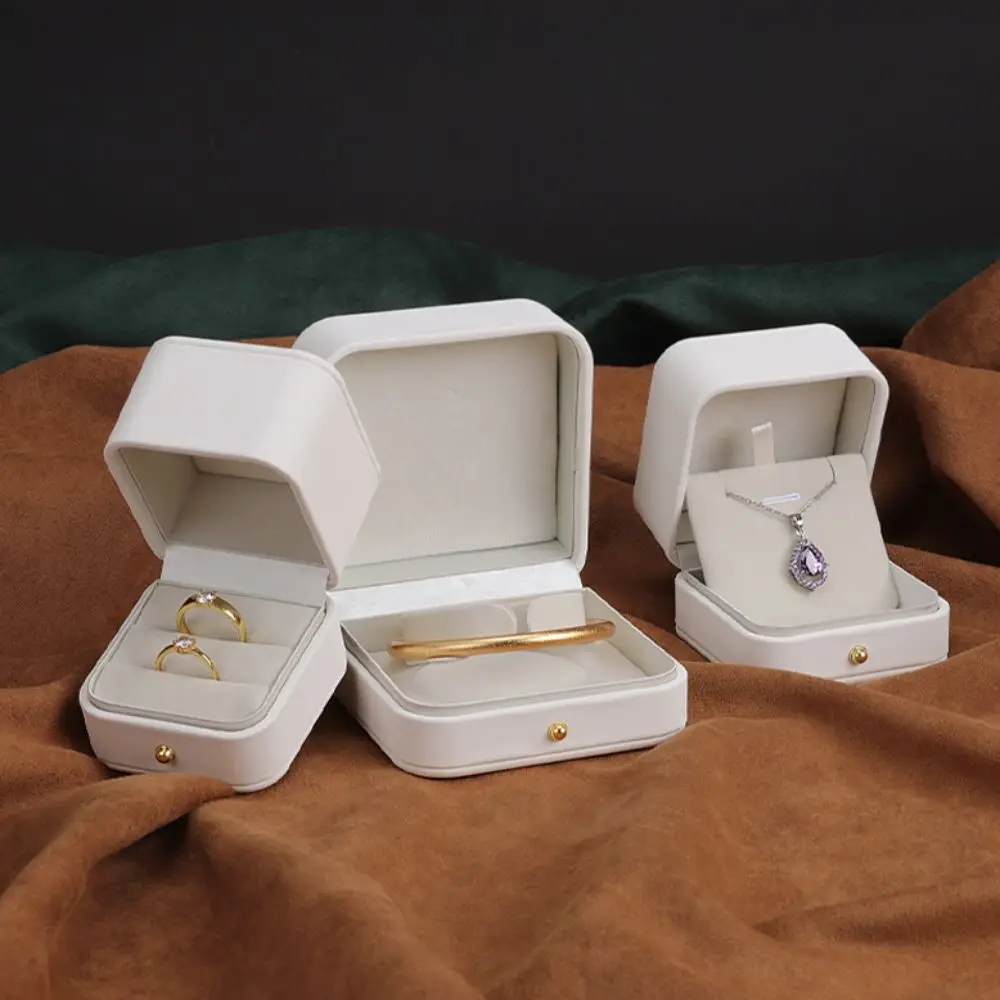 Elegant PU Leather Jewelry Gift Box White Multiple Specifications Jewelry Packaging Box Flannel Lining Ring Case Valentine's Day