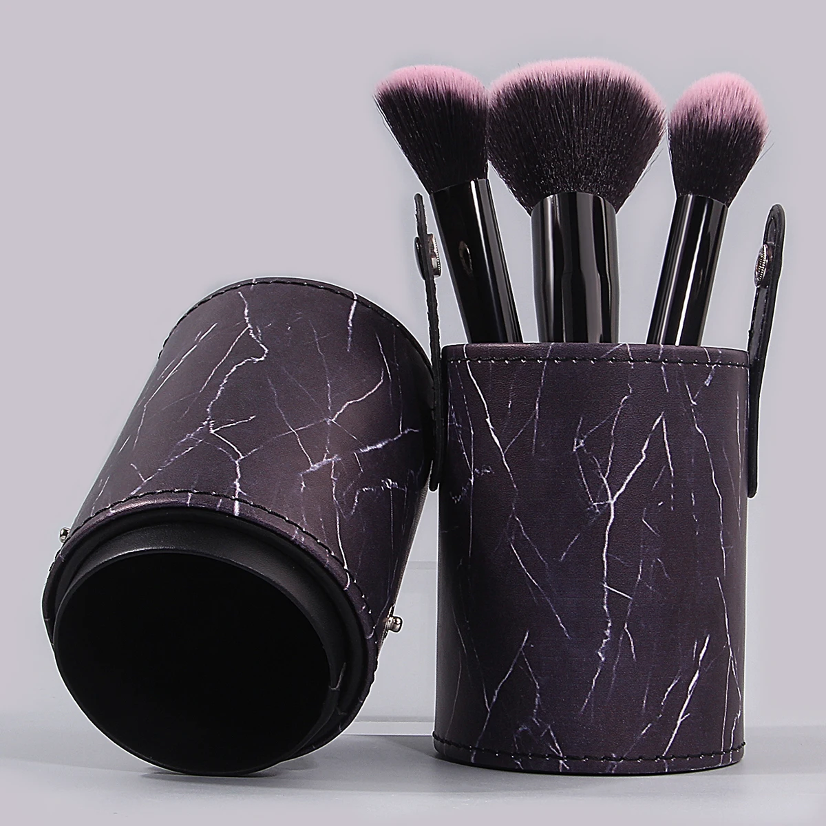1PCS Fashionable marble-patterned makeup brush storage bucket with double-lock design, portable makeup storage tool