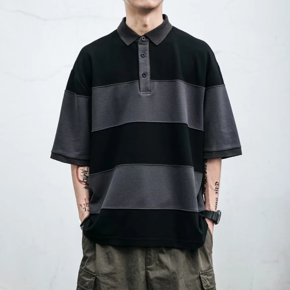 

Colorblock Tee Men Casual T-Shirts All-match Style Brand New Item Daily Casual Wear Holiday Wear Lapel Neckline