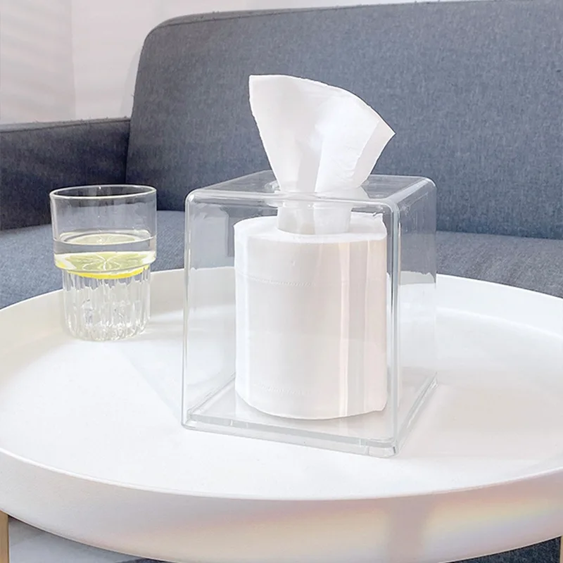 Minimalistische Transparente Acryl-Taschentuchbox Quadratische & Runde Designs für Wohnzimmer Schreibtisch Badezimmer Dekoration und Aufbewahrung