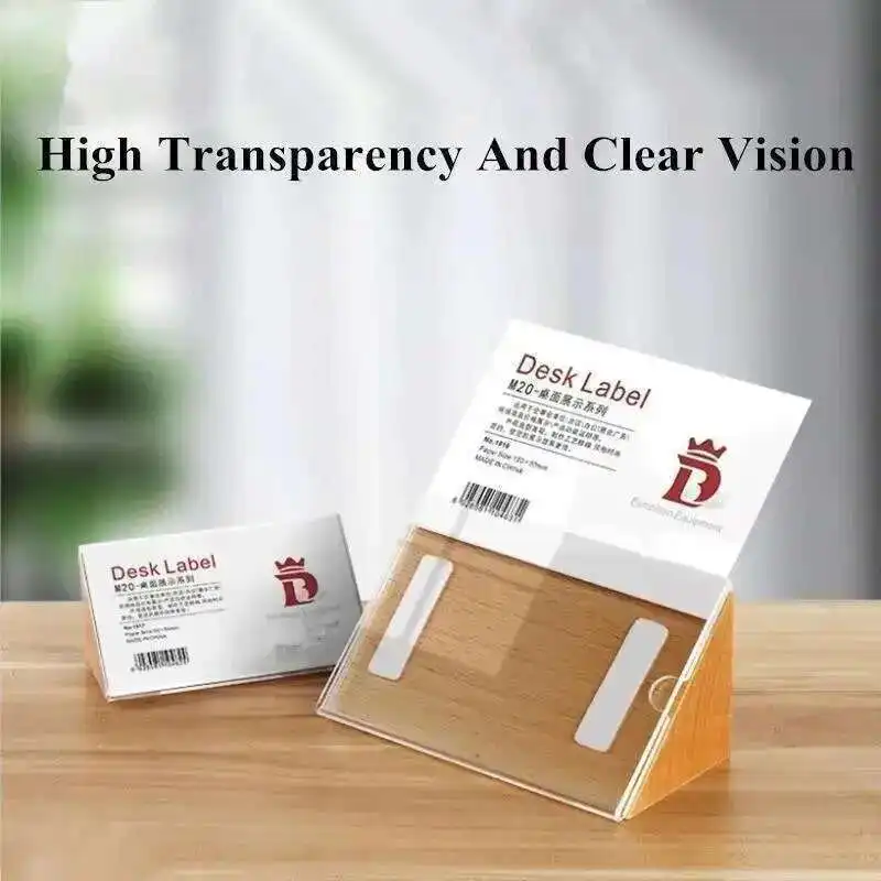 Small Wooden Acrylic Sign Holder Display Stand Name Memo Note Card Holder Mimi Price Paper Label Tags 60x40mm / 75x55mm