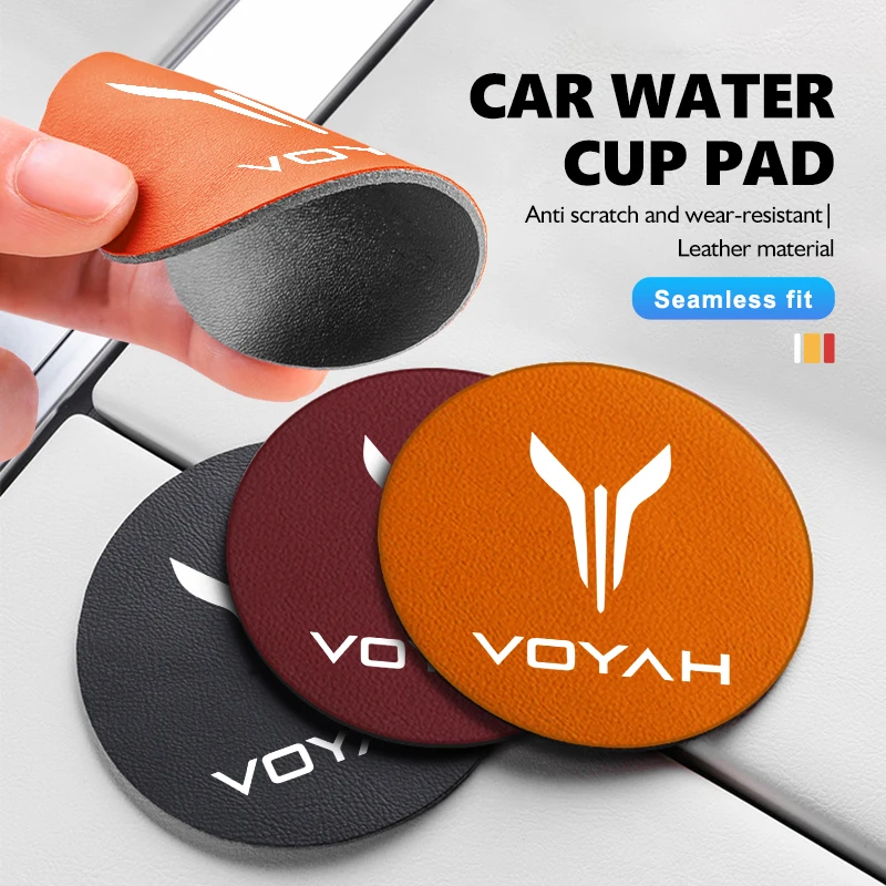 2Pcs Leather Car Coaster Water Cup Slot Mat Anti‑slip Pad For Voyah Free Dreamer Courage Passion 2021 2022 2023 2024 Auto Interi