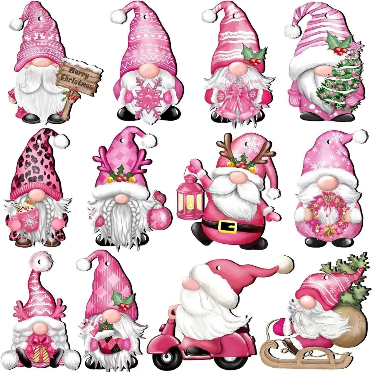 12 pezzi rosa blu ornamento di legno di Natale Noface Babbo Natale ornamento da appendere per regali di Capodanno per bambini di buon Natale