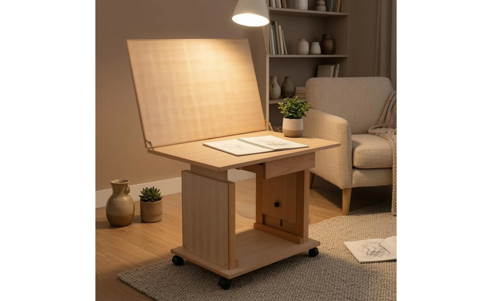 Adjustable Still Life Table Beech Wood Tilting Drawing Table Studio Furniture Easy Assembly Storage Drawers for Sketching