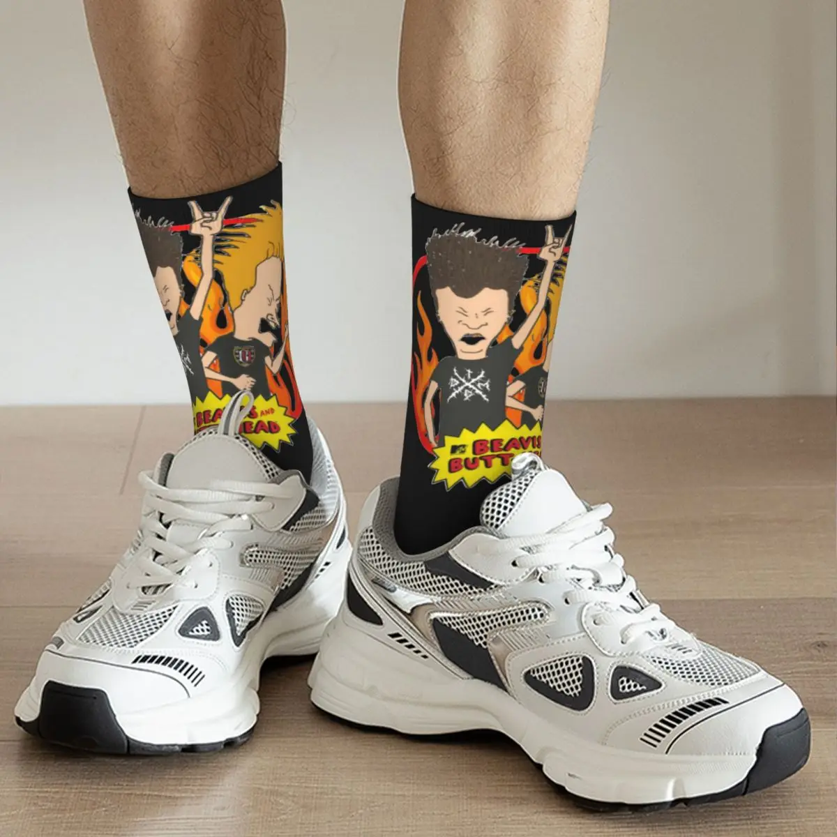 Calcetines divertidos y felices para hombre, medias de dibujos animados de Fire MTV, Vintage, Harajuku, y Butthead Beavis, estilo callejero,