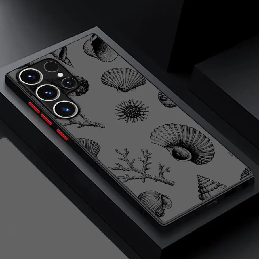 Funda Protectora para Teléfono con Diseño Realista de Concha Blanca y Negra para Samsung Galaxy S26 S24 Plus S23 FE S25 Ultra S21 Note 20 10+ S20 S22