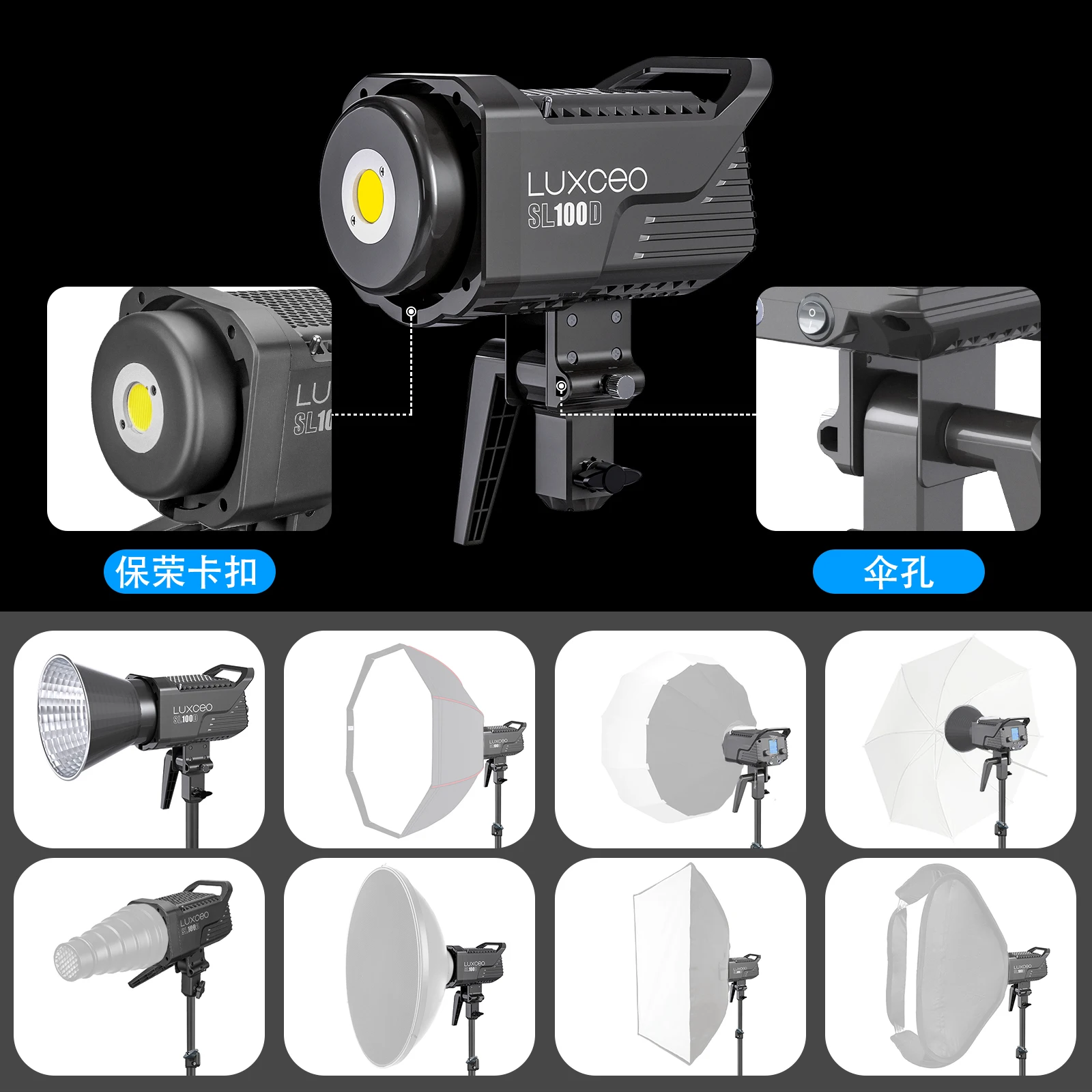 LUXCEO SL100D LED Video Light Bi-Color 2700-6500K 100W Bowens Mount Studio Lighting With APP Control for Professinal Photography