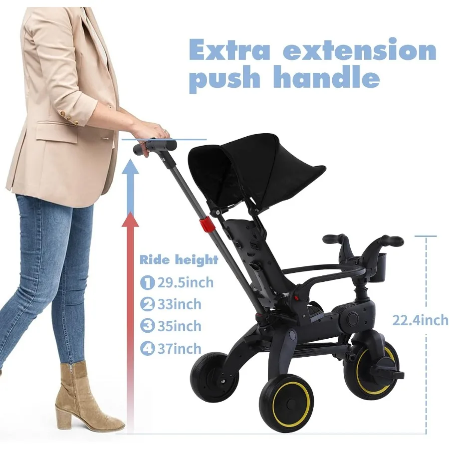 5-in-1 Compact Foldable Tricycle - Suitable for Toddlers 10 to 36 Months Push Tricycle Bike for Toddlers with Removable Handle