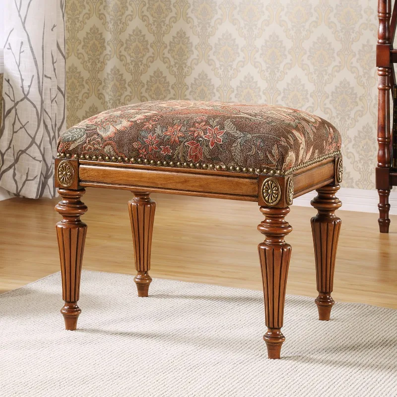 American solid wood dressing stool European makeup stool dressing table retro simple shoe changing l guzheng stool pia