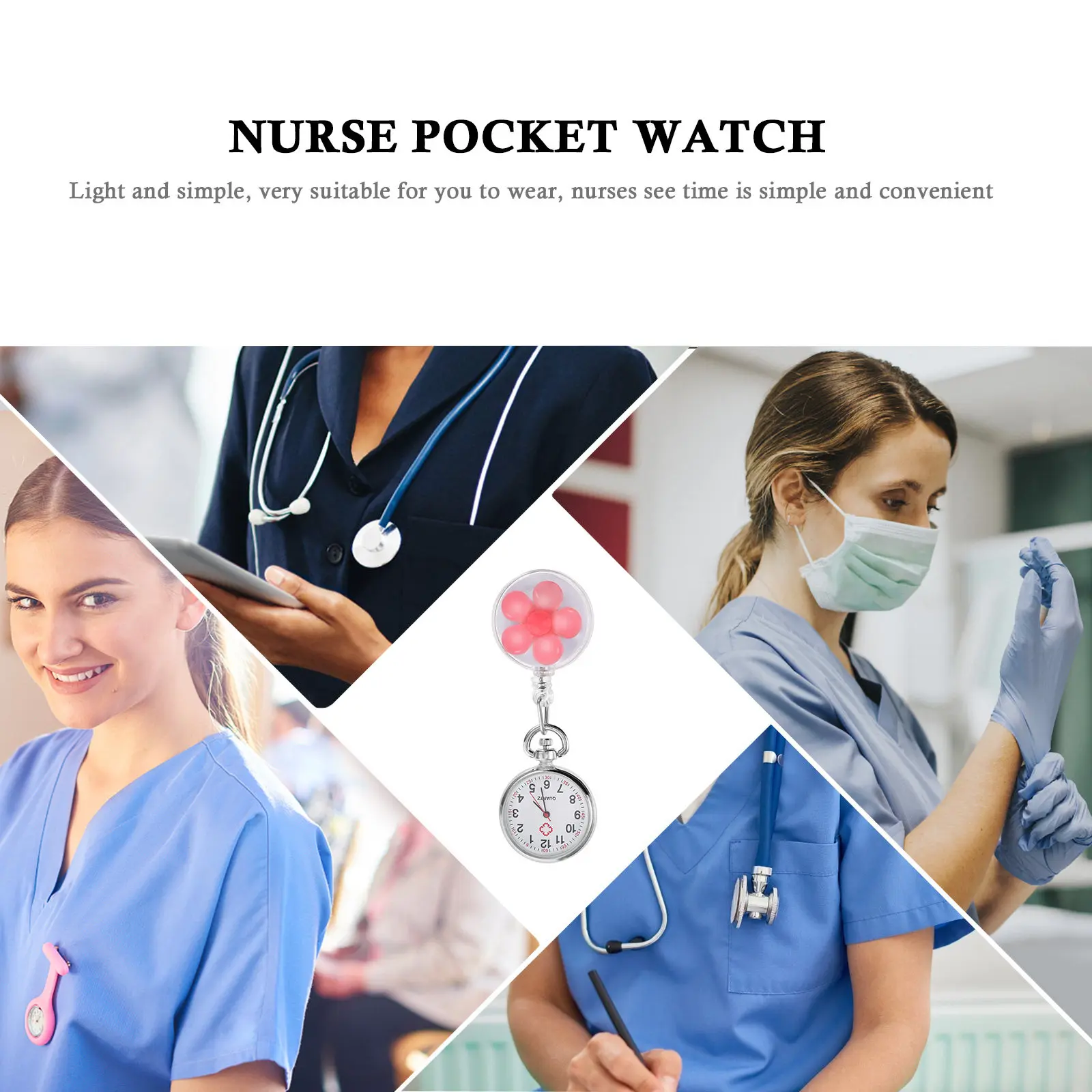 Cute Flower Nurse Watch Clip on Lapel Hanging Fob Lightweight Quartz Retractable Pocket Watch for Kids Women Nurses