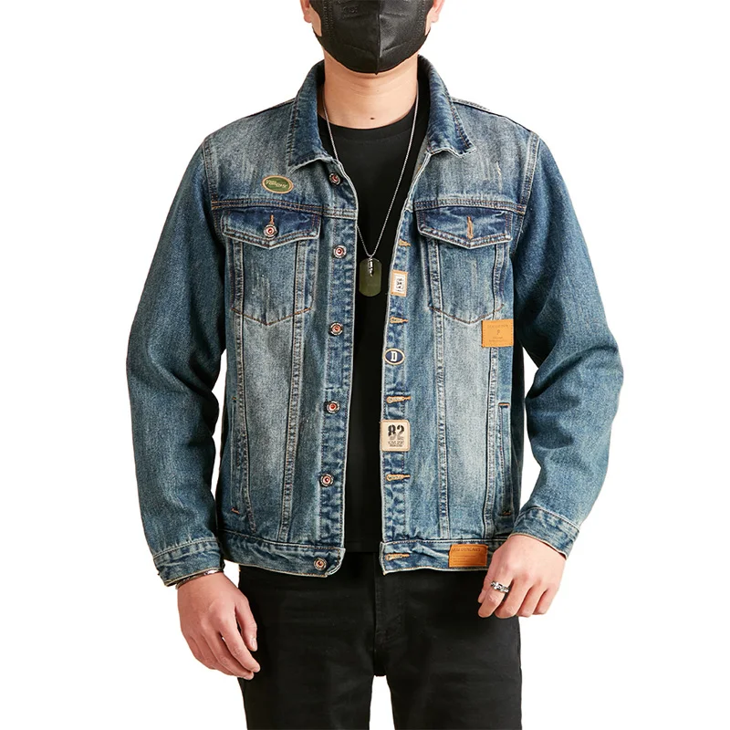 

Men's Denim Jacket 2025 Spring Autumn Flap Collar Casual Oversized Midweight Premium Quality Trendy Fashion American Workwear