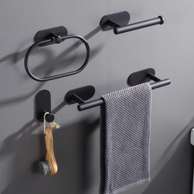 Wall-Mounted Aço Inoxidável Toalha Bar e Papel Higiênico Rack, Matte Black Hardware Set, acessórios do banheiro