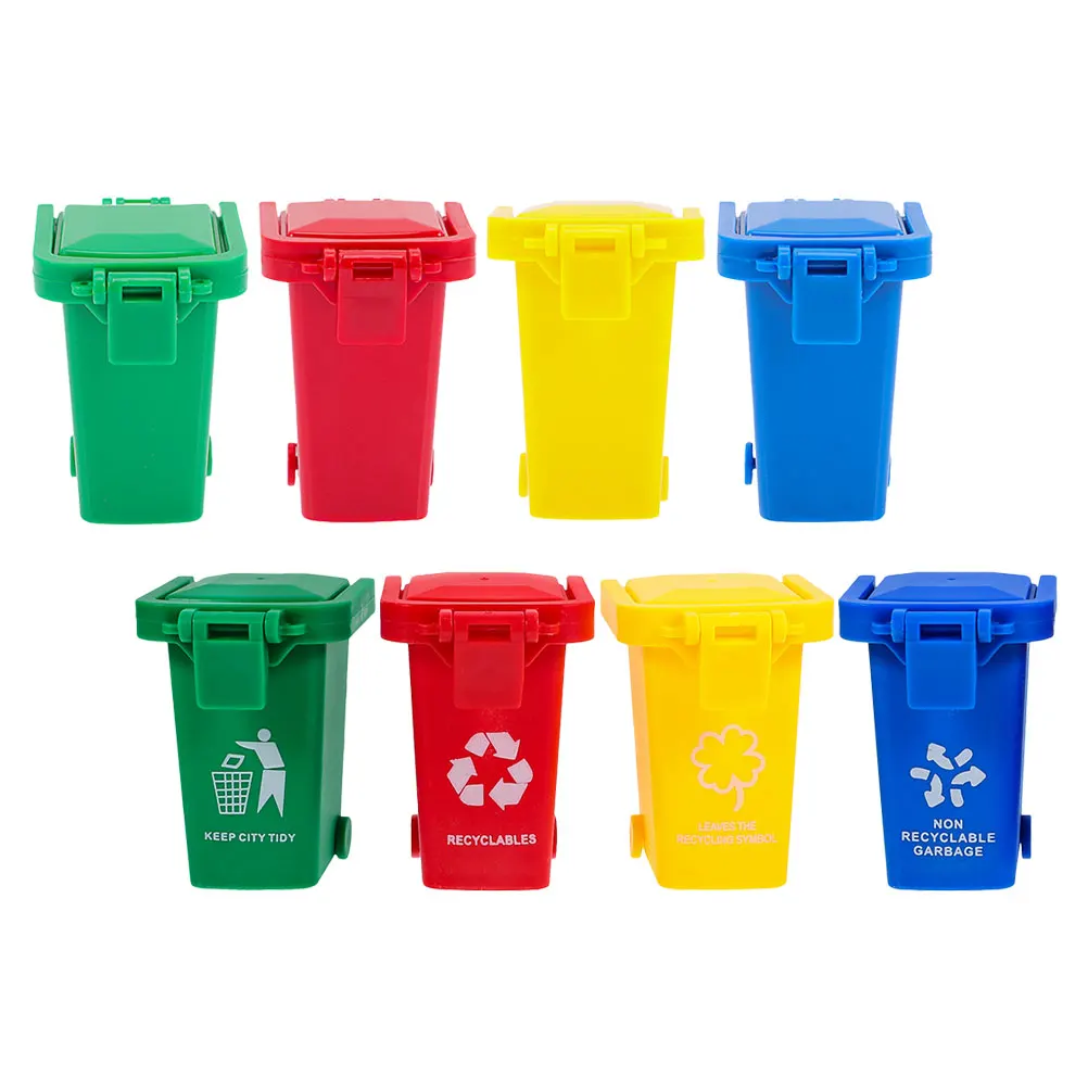 

8 Pcs Mini Trash Can Flip Lid Sliding Garbage Office Waste Basket Desktop Container Plastic Suitable Desk Kitchen Table