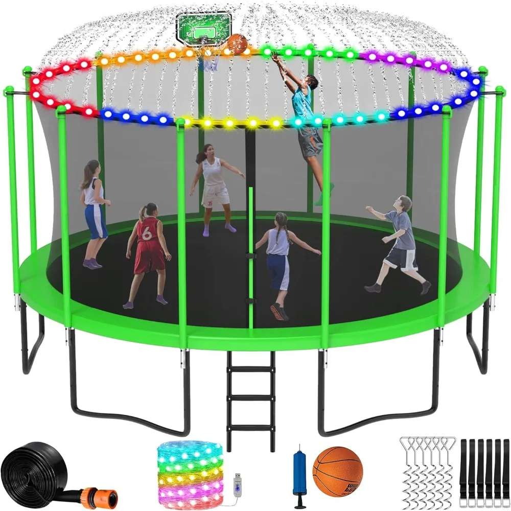 14FT Tranpoline for Adults and Kids, 1500LBS Tranpoline with Enclosure Net, Basketball Hoop and Ball, Outdoor Tranpoline