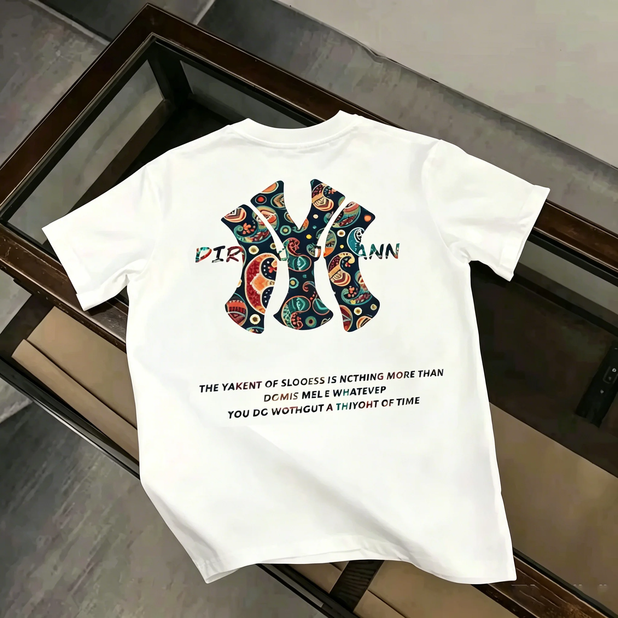 Men Casual Short Sleeve T Shirt Vintage Paisley Print Back Graphic Tees Summer Loose Crew Neck Basic Daily Wear Streetwear Tops