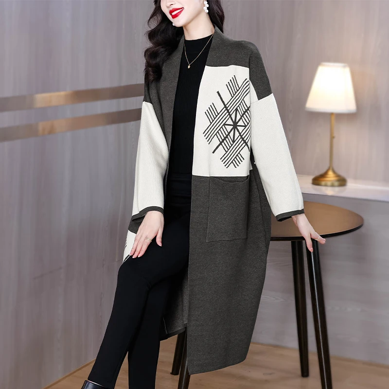 2024 Autumn/Winter New Women's Long windbreaker Loose Large Wool Knitted Sweater Knitted Cardigan Long Coat