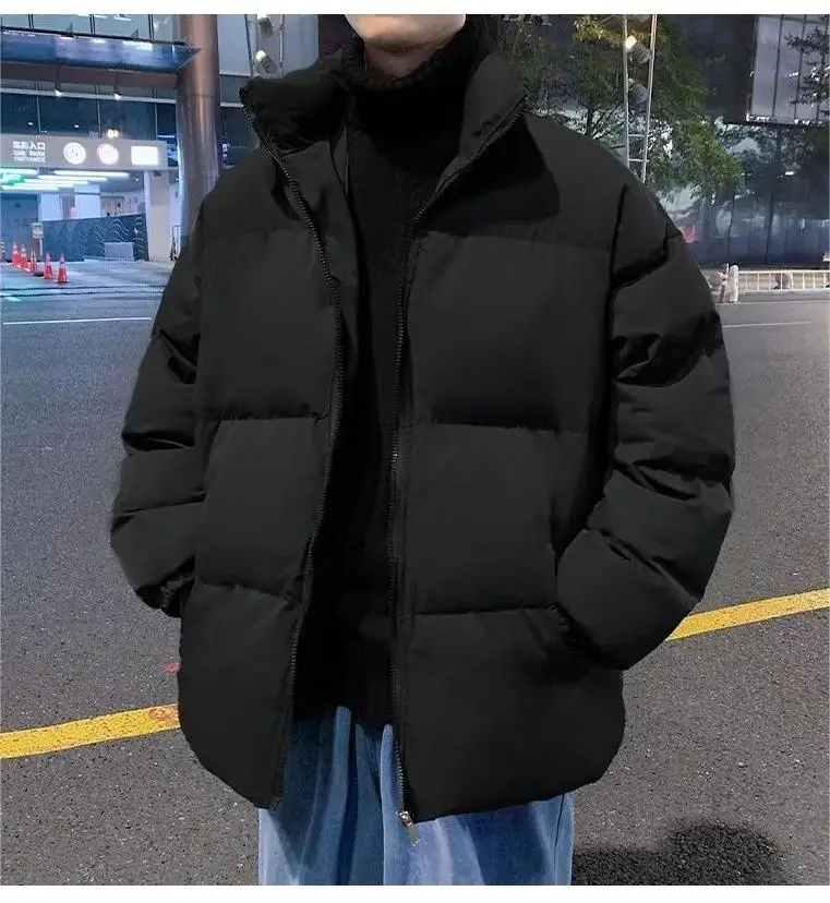 

Men's Winter Jacket Fashion Casual Oversize Stand Collar Thick Warm Parka Coat Loose Cotton Bubble Bread Jacket Outerwear