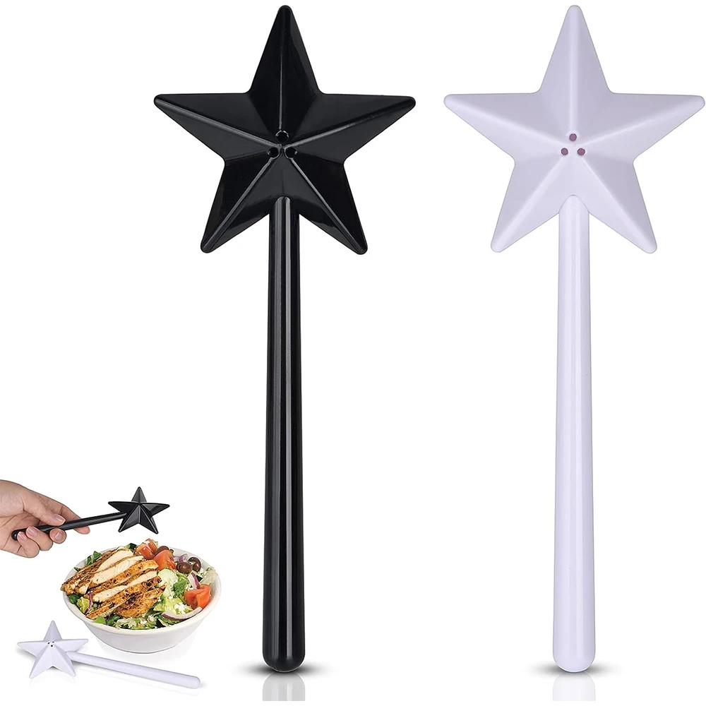 

Salt and Pepper Shakers Set Magic Star Wand Shaped Seasoning Bottle 2 Pcs Refillable Seasoning Container with 3 Holes