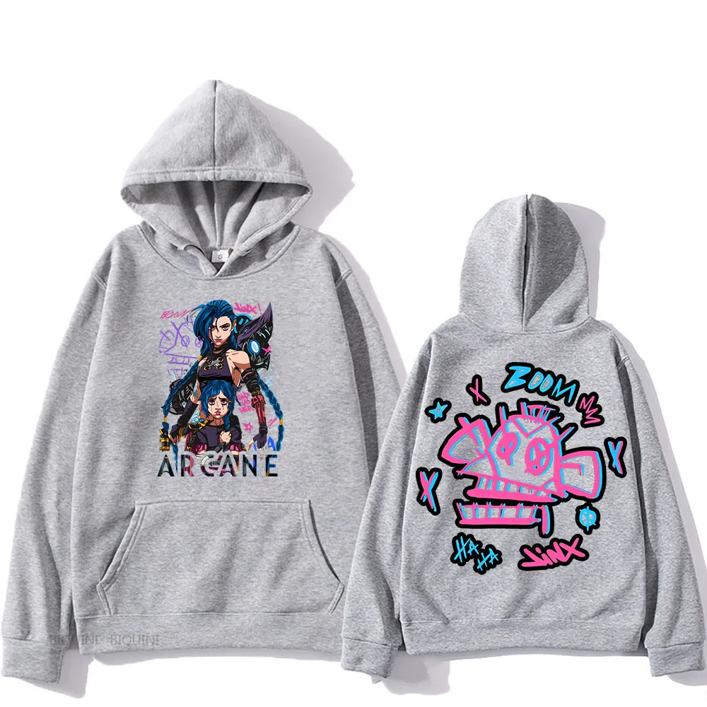 2025 Arcane Jinx Hooded For Autumn/Winter Harajuku Kawaii Japanese Anime Sweatshirt With Hooded Fleece Clothes Unisex Comic Pull