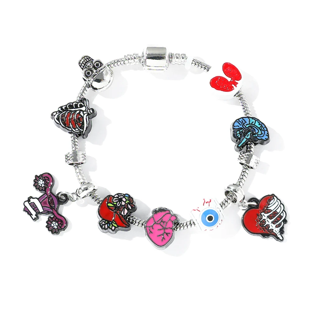 Fashion Human Organs Charms Bracelets Metal Enamel Beads Pendant Bangles Medicine Hand Chains Jewelry Gothic Accessories