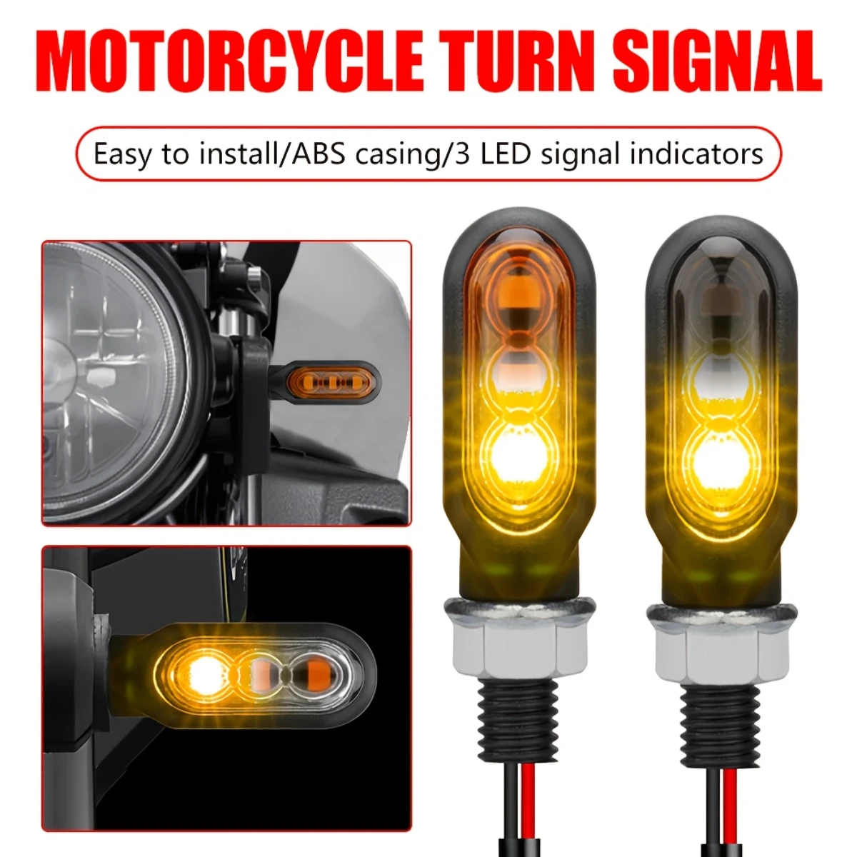 2/4Pcs Motorcycle 3LED Turn Signals Directional Indicators Amber Flashing Light 12V Motorcycle Turn Signal Lamp Accessories image 4