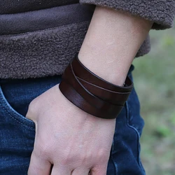Leather Bracelet For Men New Retro Leather Geometric Bracelet Creative Simple Men's Punk Leather Bracelet