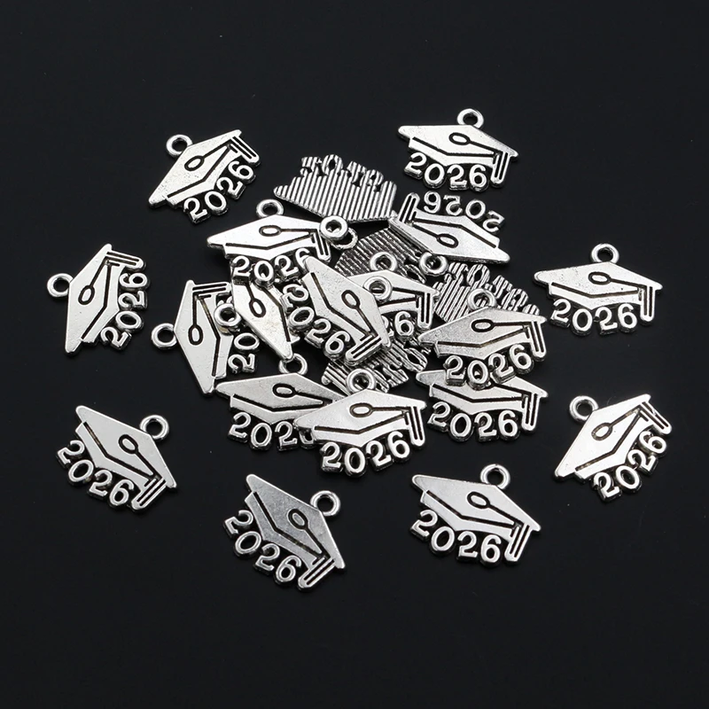 50pcs 9x14mm Year Number 2024 2025 2026Pendant Charms DIY Jewelry Making Jewelry Finding Antique Silver Plated Accessories