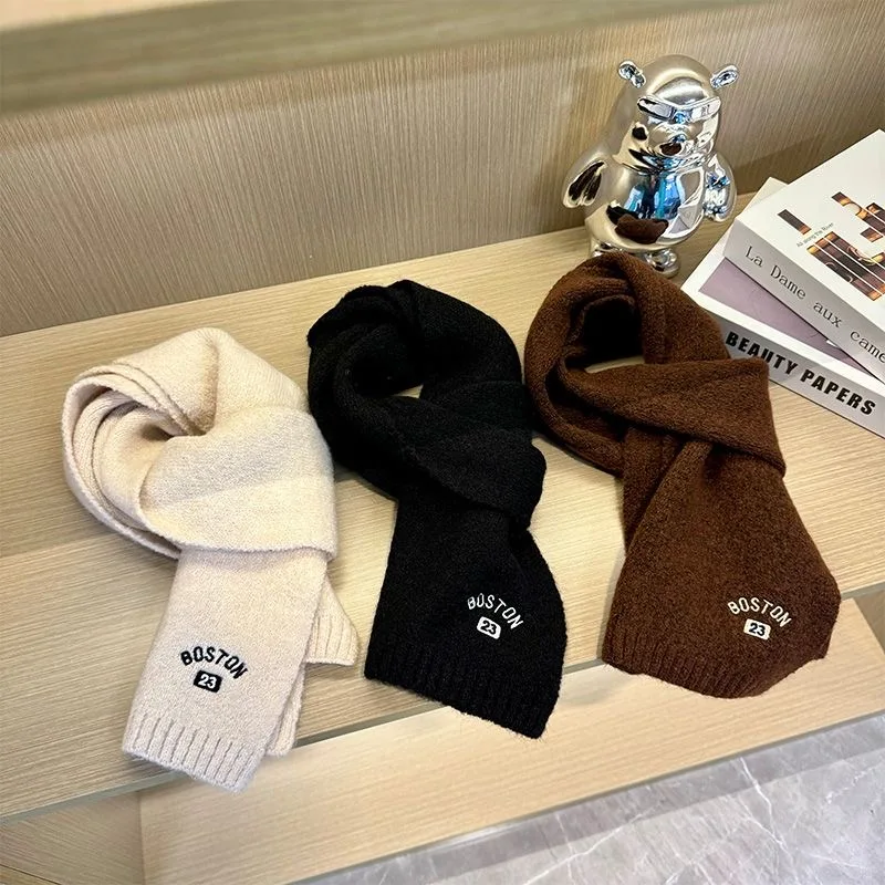 

Детский вязаный шарф, осенне-зимний новый, красный, с вышитыми буквами, детский нагрудник среднего возраста, теплая ветровка