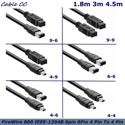 EEE 1394 FireWire 800 - FireWire 400 Cable 9pin To 9pin 6pin 4pin & 6pin 4pin To 4pin ILink IEEE 1394B Cable