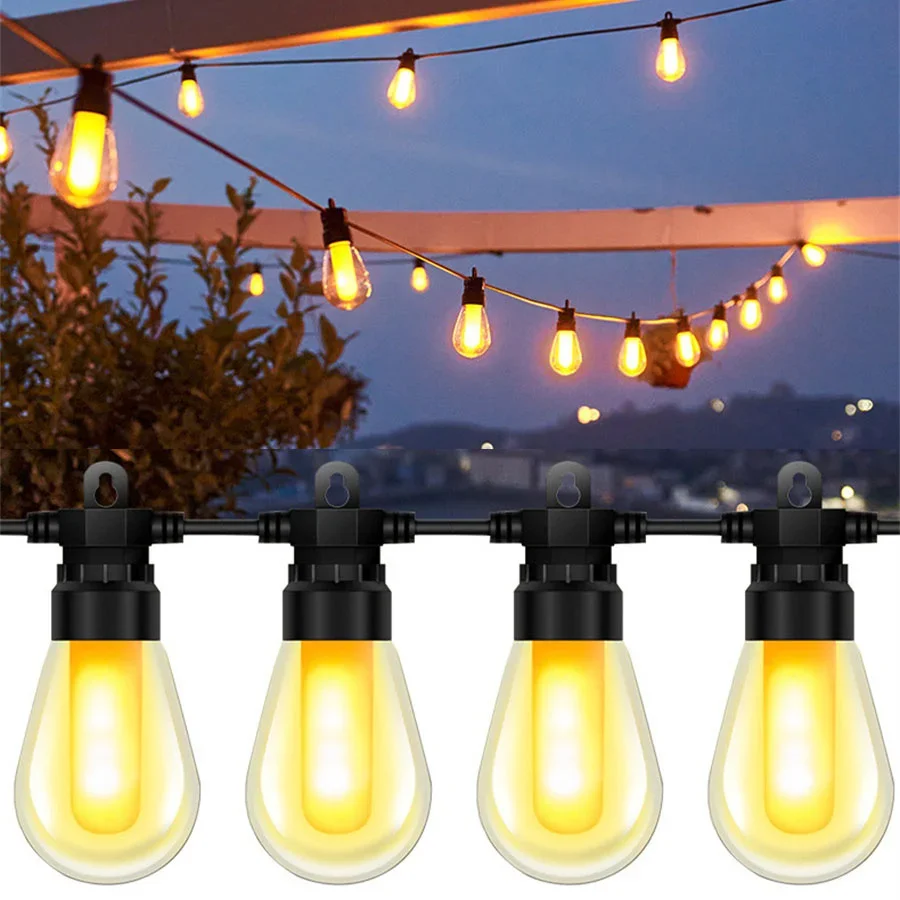 Outdoor Flickering Flame Effect String Light Connectable S14 Bulb Fairy Light Christmas Garland Light For Garden Party Decor