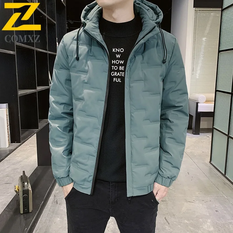 COMXZ Winter Jacket 2025 Handsome Detachable Hood Lightweight Street Down Jacket Travel High-Quality Padding Coat Men's Clothing