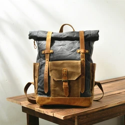 Classic Vintage Motorcycle Side Bag Men Canvas Leather Saddle Bag Off-road Moto Shoulder Messenger Laptop Backpack