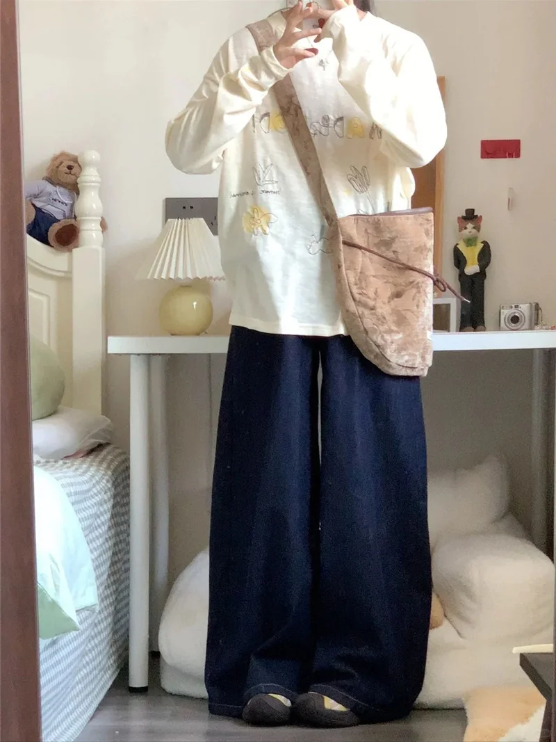 

Long Sleeve T-Shirts Womens Chic Korean Cotton Tops With Vintage Patchwork Irregular Hem And Relaxed Fit For Autumn Outfits