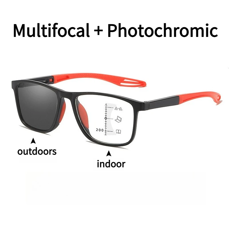 3in1 Photochrome Multifokale Lesebrille Progressiver Look Fern- und Nahbrille Herren Sport TR90 Rahmen Anti Blaulichtqualität