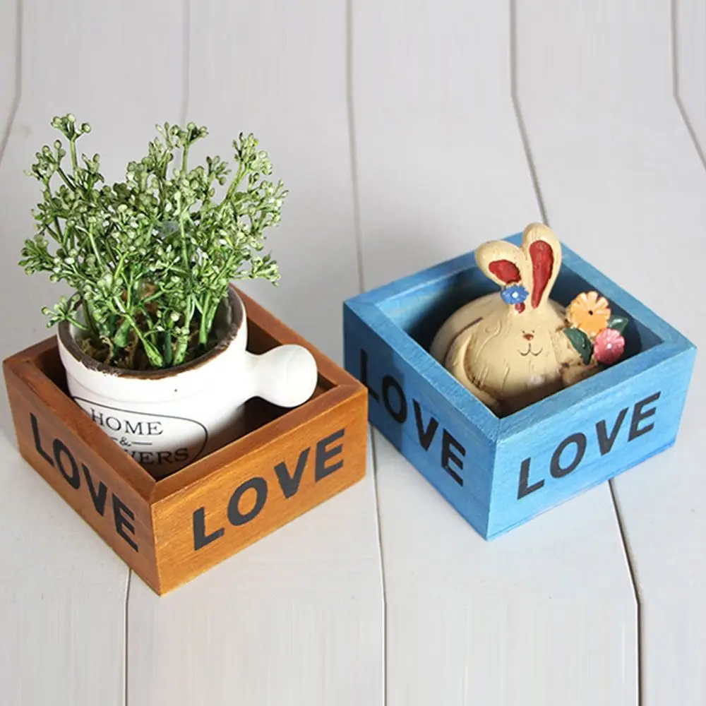 Durable Creative Flowerpot Wooden Retro Garden Decor Natural Desktop Storage Box