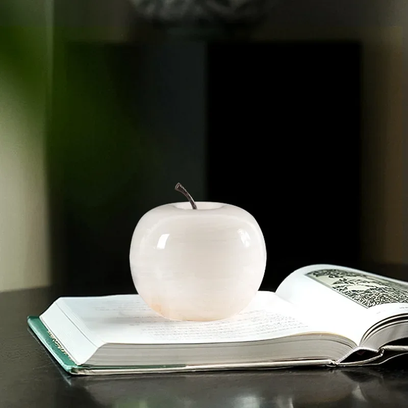 

Natural Marble Apple Paperweight Home Decoration White Onyx Apple Figurines Statue Home Office Table Decor