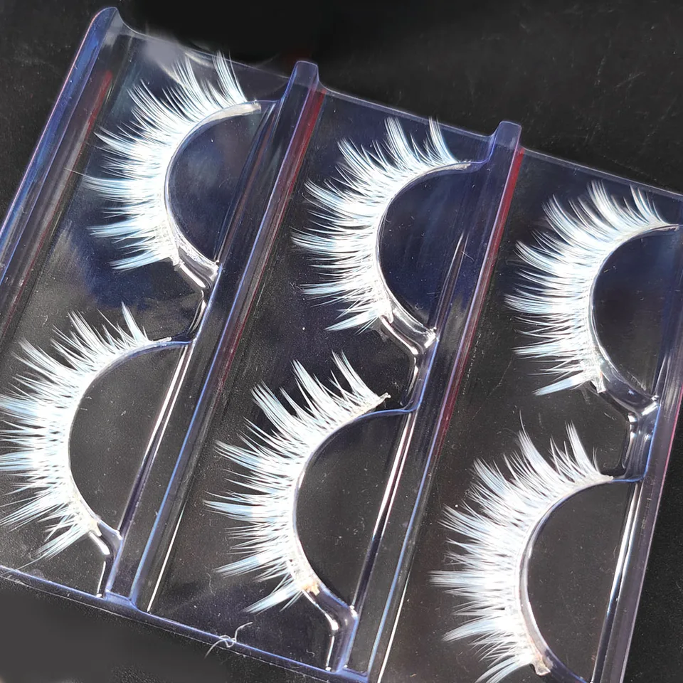 3 pares de pestañas postizas blancas para cosplay, extensión de aspecto natural, largas y gruesas, estilo japonés, diablillo, Halloween 5