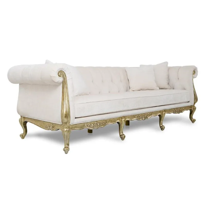 

European neoclassical carved three-person fabric sofa, American villa model room leather art chaise longue combination