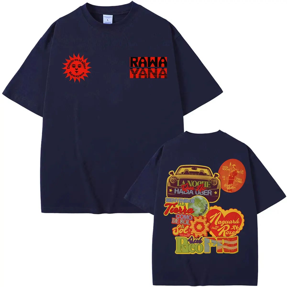 Band Rawayana Donde Es El After Album 2026 Tour T-Shirts Herren Damen Harajuku Retro Übergroße T-Shirts Lässiges 100% Baumwoll-T-Shirt – Detail 3